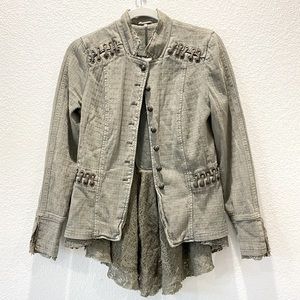 FREE PEOPLE jacket denim cover button eyelet trim